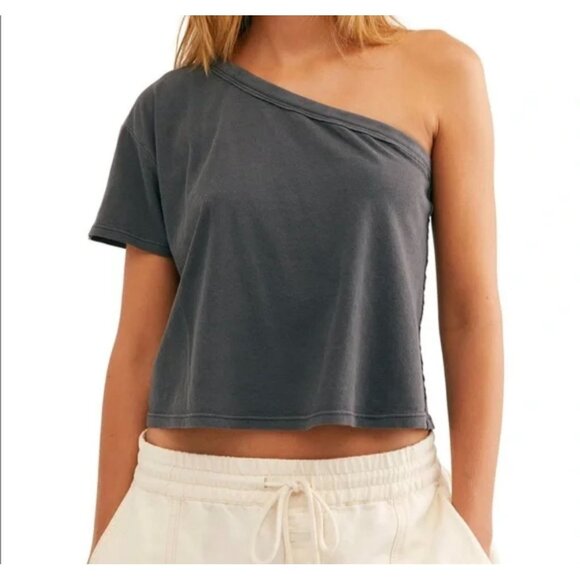 Free People Tops - Free People We The Free Aubrey Crop Tee One Shoulder Cotton Lightweight Grey XL